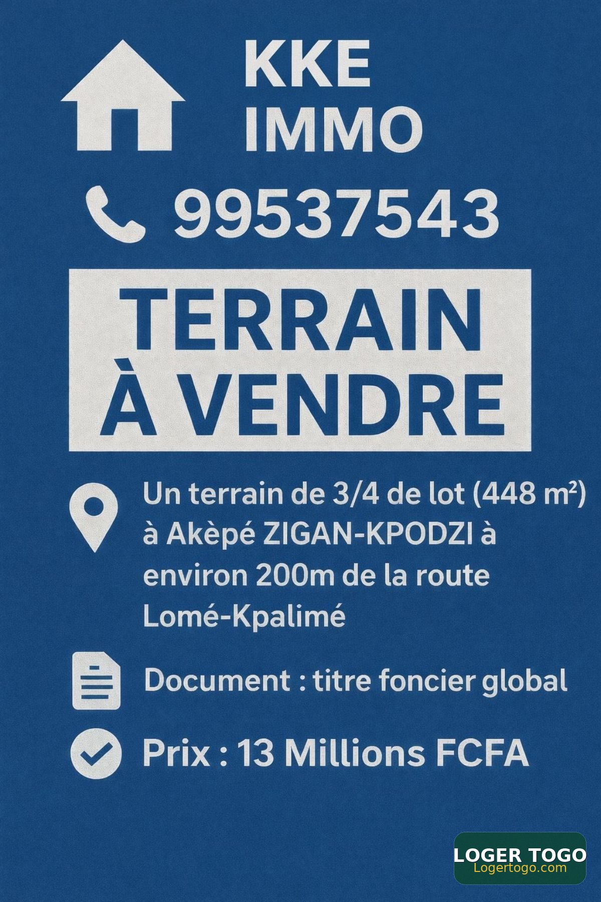 Terrain Trois quarts de lot à Akèpé Zigan-kpodji
